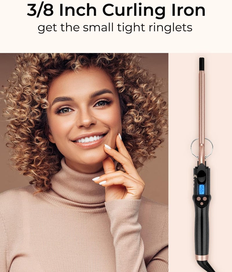 IKV Small Curling Iron 3/8 Inch, Thin Curling Wand for Short Hair, 9mm Long Barrel Ceramic Hair Curling Iron - Image 2